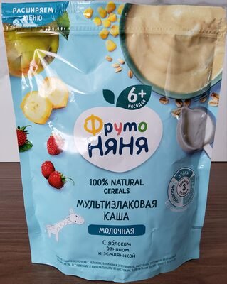Multi-grain milk porridge with apple, banana and strawberry