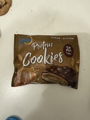 Protein peanut cookies with salted caramel glazed with milk chocolate