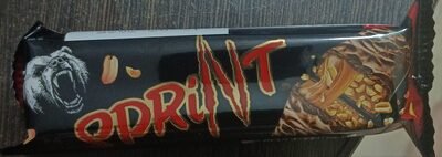 Bar with roasted peanuts and soft caramel, covered in icing