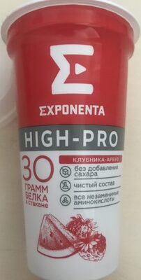 Fat-free high-protein fermented milk drink Exponenta Hi-Pro with strawberry-watermelon flavor